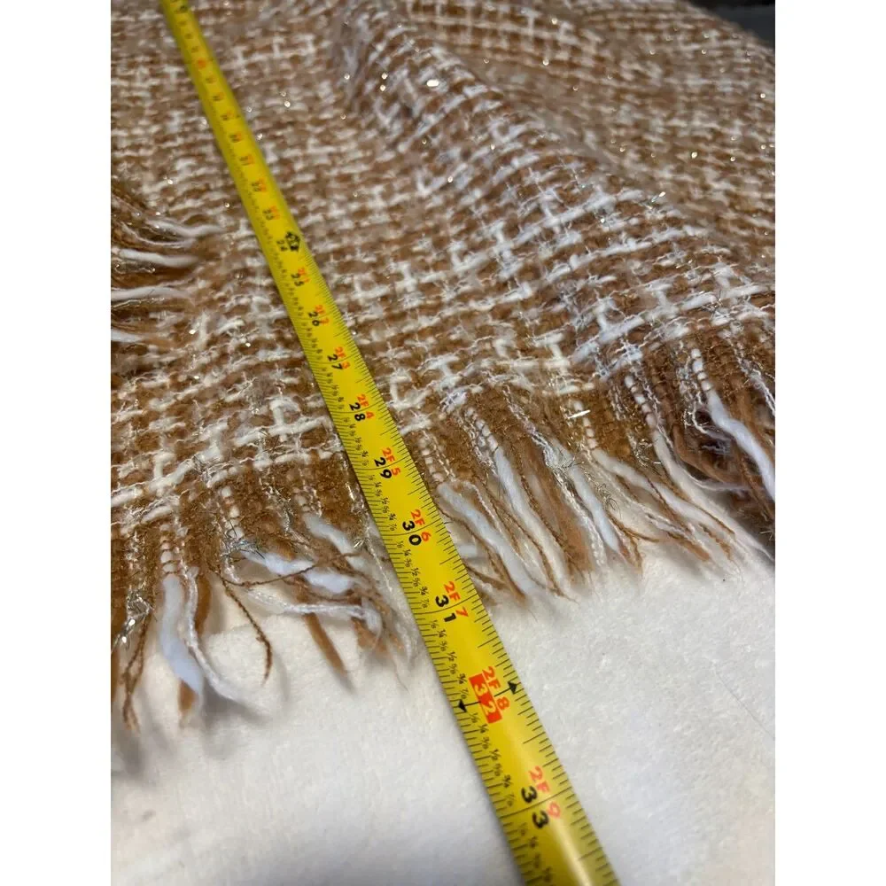 Juicy Couture Tweed Poncho Wrap Fringe Boho Cozy Neutral OS Luxe Casual Chic - Picture 7 of 7